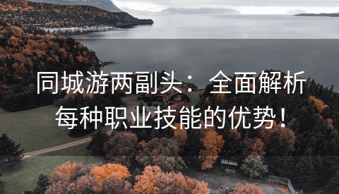 同城游两副头：全面解析每种职业技能的优势！