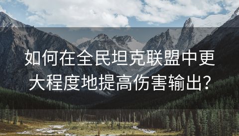 如何在全民坦克联盟中更大程度地提高伤害输出？