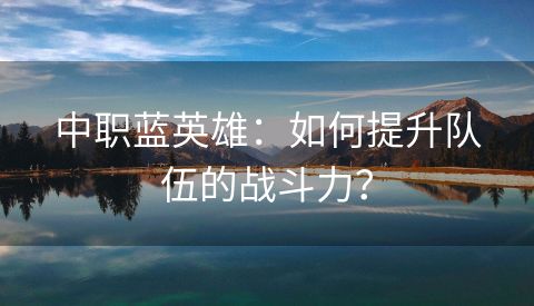 中职蓝英雄：如何提升队伍的战斗力？