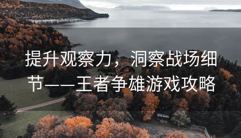 提升观察力，洞察战场细节——王者争雄游戏攻略