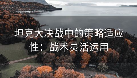 坦克大决战中的策略适应性：战术灵活运用