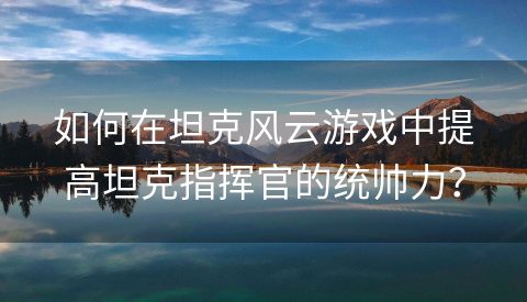 如何在坦克风云游戏中提高坦克指挥官的统帅力？