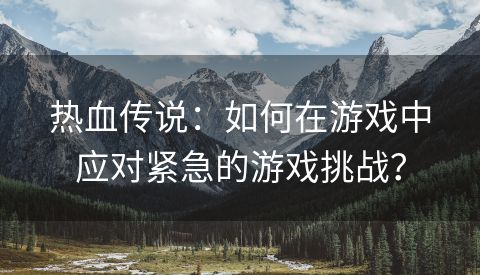 热血传说：如何在游戏中应对紧急的游戏挑战？