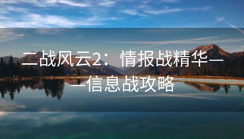 二战风云2：情报战精华——信息战攻略