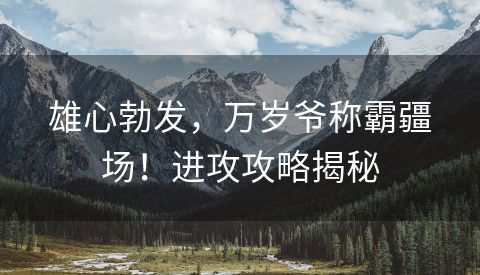 雄心勃发，万岁爷称霸疆场！进攻攻略揭秘