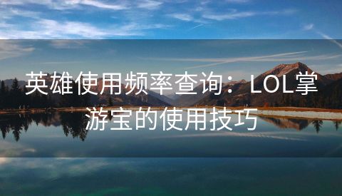 英雄使用频率查询：LOL掌游宝的使用技巧