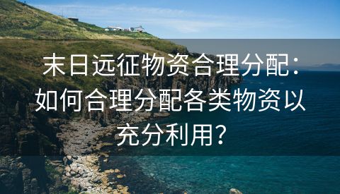 末日远征物资合理分配：如何合理分配各类物资以充分利用？