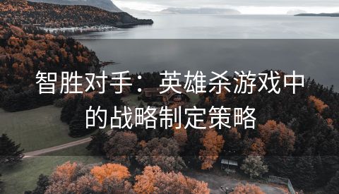 智胜对手：英雄杀游戏中的战略制定策略