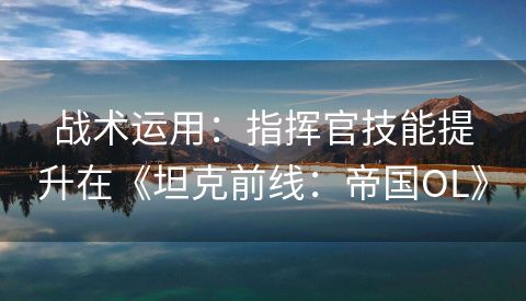 战术运用：指挥官技能提升在《坦克前线：帝国OL》