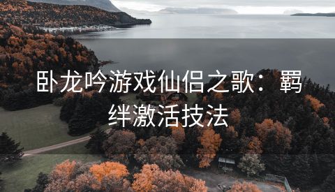 卧龙吟游戏仙侣之歌：羁绊激活技法