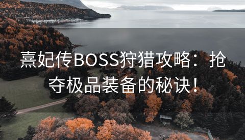 熹妃传BOSS狩猎攻略：抢夺极品装备的秘诀！