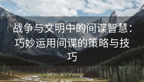 战争与文明中的间谍智慧：巧妙运用间谍的策略与技巧