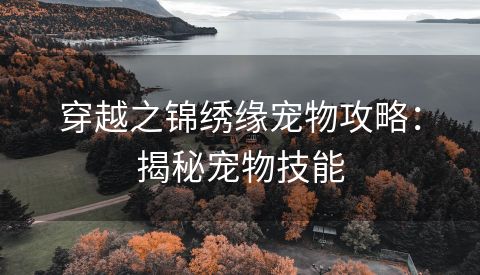 穿越之锦绣缘宠物攻略：揭秘宠物技能