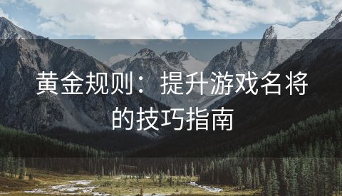 黄金规则：提升游戏名将的技巧指南