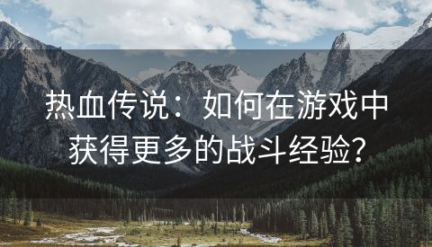 热血传说：如何在游戏中获得更多的战斗经验？