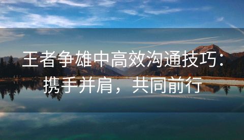 王者争雄中高效沟通技巧：携手并肩，共同前行