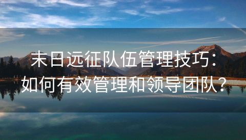 末日远征队伍管理技巧：如何有效管理和领导团队？