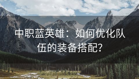 中职蓝英雄：如何优化队伍的装备搭配？