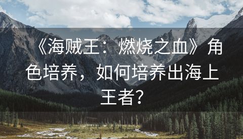 《海贼王：燃烧之血》角色培养，如何培养出海上王者？