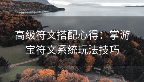 高级符文搭配心得：掌游宝符文系统玩法技巧