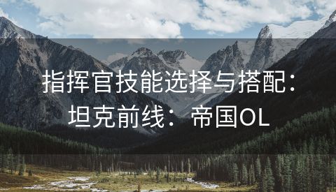 指挥官技能选择与搭配：坦克前线：帝国OL