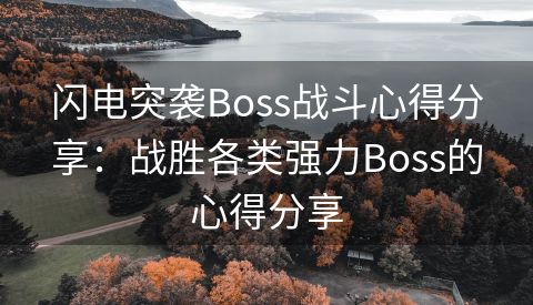 闪电突袭Boss战斗心得分享：战胜各类强力Boss的心得分享