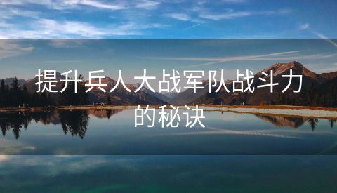 提升兵人大战军队战斗力的秘诀