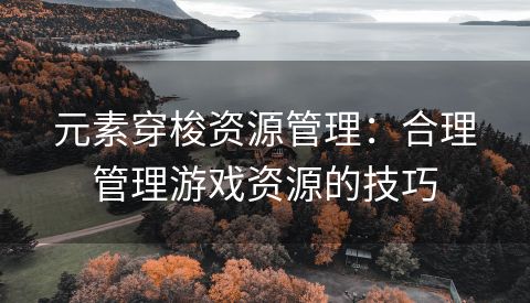 元素穿梭资源管理：合理管理游戏资源的技巧