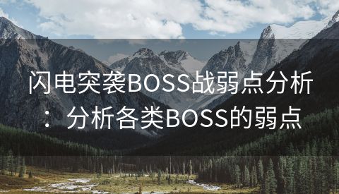 闪电突袭BOSS战弱点分析：分析各类BOSS的弱点