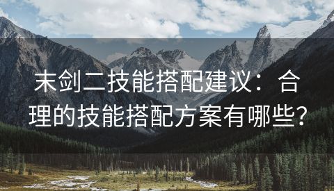 末剑二技能搭配建议：合理的技能搭配方案有哪些？