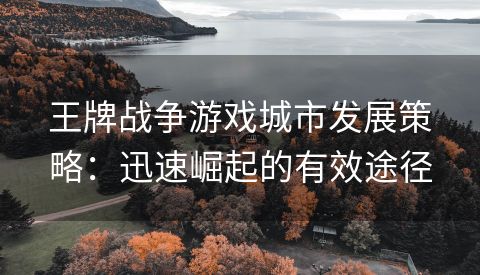 王牌战争游戏城市发展策略：迅速崛起的有效途径