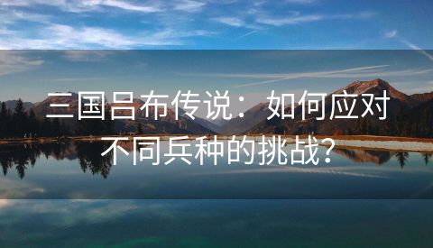 三国吕布传说：如何应对不同兵种的挑战？