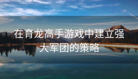 在育龙高手游戏中建立强大军团的策略