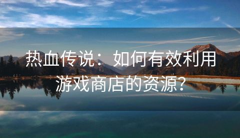 热血传说：如何有效利用游戏商店的资源？