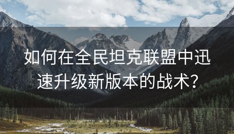 如何在全民坦克联盟中迅速升级新版本的战术？