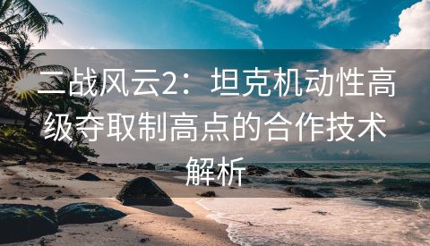 二战风云2：坦克机动性高级夺取制高点的合作技术解析