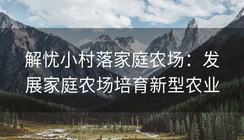 解忧小村落家庭农场：发展家庭农场培育新型农业