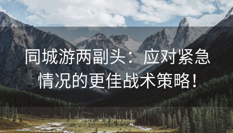 同城游两副头：应对紧急情况的更佳战术策略！