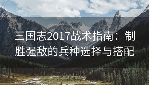 三国志2017战术指南：制胜强敌的兵种选择与搭配