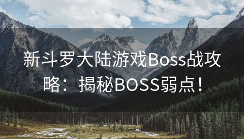 新斗罗大陆游戏Boss战攻略：揭秘BOSS弱点！