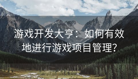 游戏开发大亨：如何有效地进行游戏项目管理？