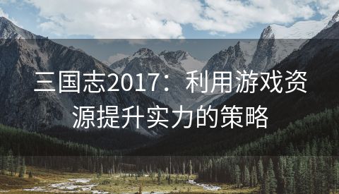 三国志2017：利用游戏资源提升实力的策略