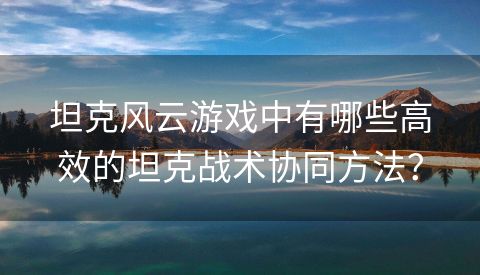 坦克风云游戏中有哪些高效的坦克战术协同方法？