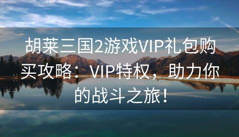 胡莱三国2游戏VIP礼包购买攻略：VIP特权，助力你的战斗之旅！