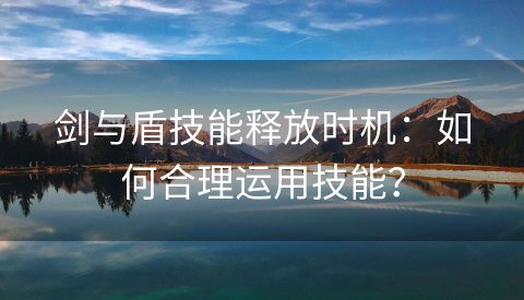 剑与盾技能释放时机：如何合理运用技能？