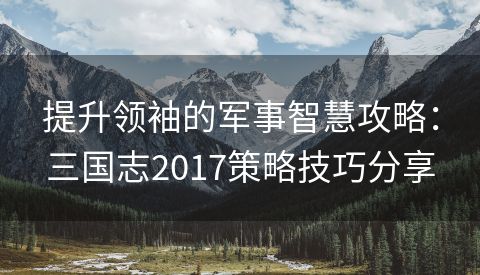 提升领袖的军事智慧攻略：三国志2017策略技巧分享