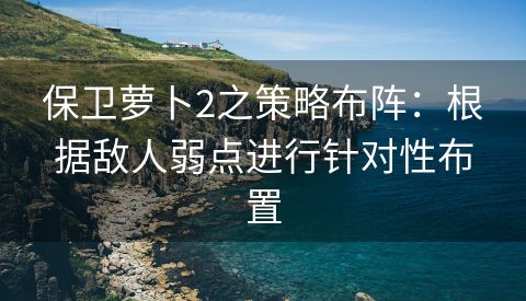 保卫萝卜2之策略布阵：根据敌人弱点进行针对性布置