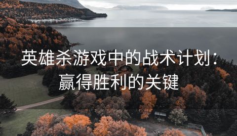 英雄杀游戏中的战术计划：赢得胜利的关键