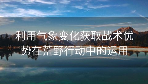 利用气象变化获取战术优势在荒野行动中的运用