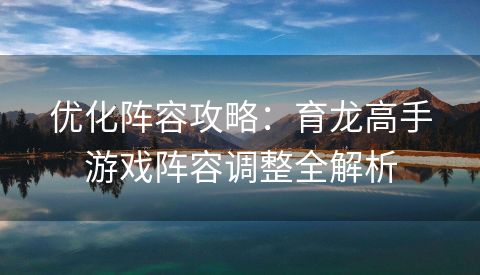 优化阵容攻略：育龙高手游戏阵容调整全解析